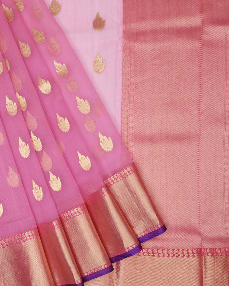 Flamingo Pink Chanderi Silk Saree - PattuCheeralu