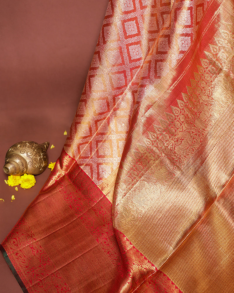 The onion pink tissue Kanjivaram silk saree (Copy) - PattuCheeralu