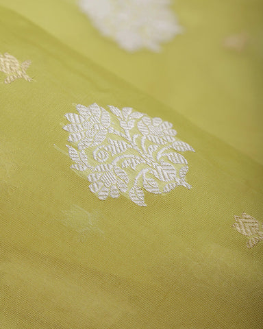 Lime Kora Banarasi Silk Saree - PattuCheeralu