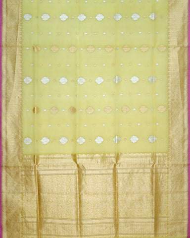 Lime Kora Banarasi Silk Saree - PattuCheeralu