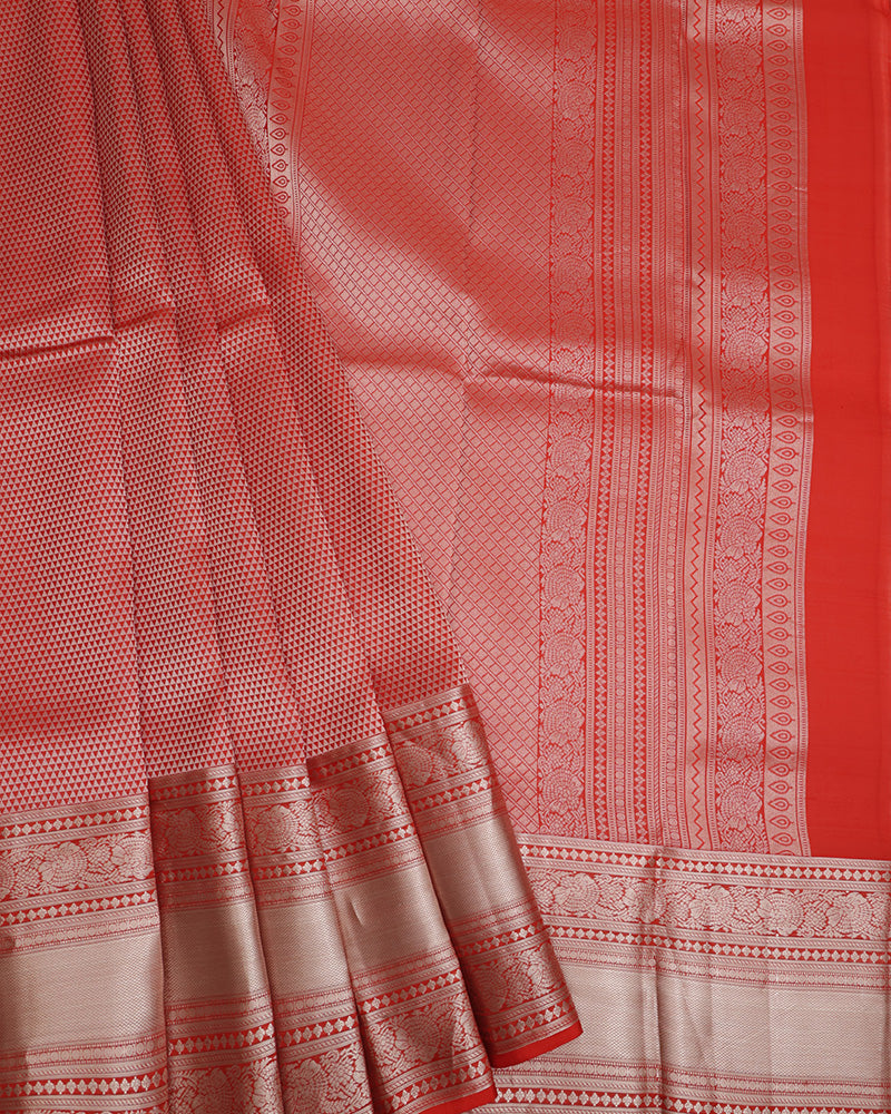 Bright Red Kanchipuram Silk Saree - PattuCheeralu