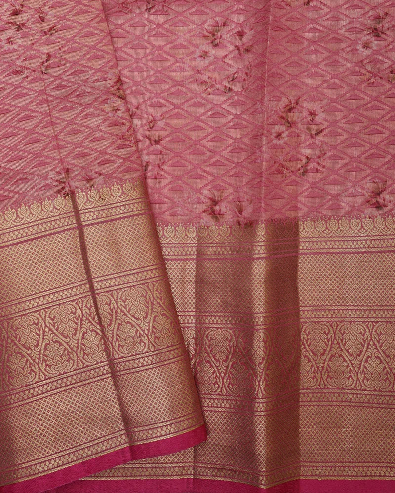 Ash Printed Kanjivaram Sik Saree - PattuCheeralu