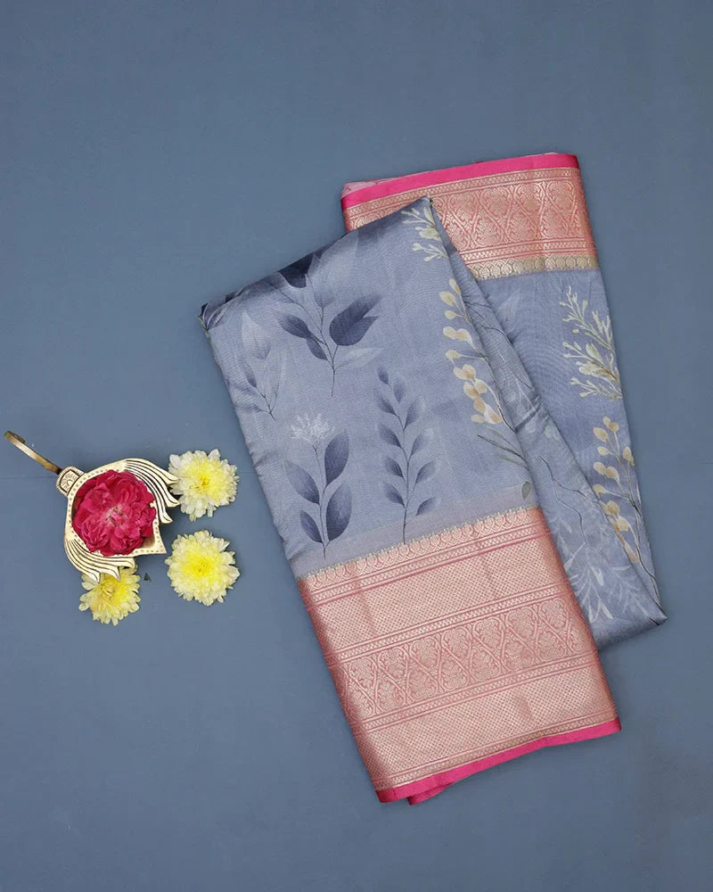 Ash Printed Kanjivaram Sik Saree - PattuCheeralu