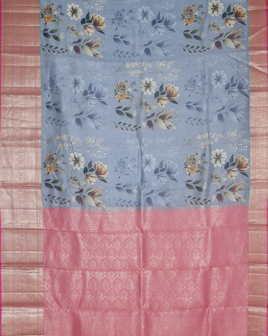 Ash Printed Kanjivaram Sik Saree - PattuCheeralu