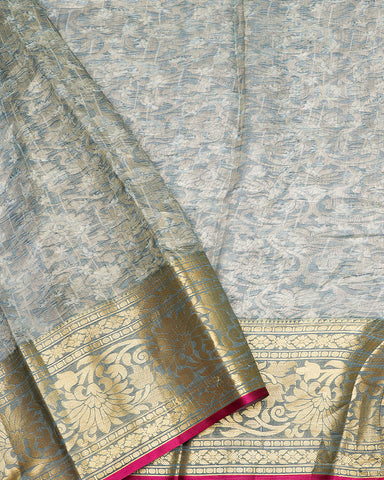 Pink printed kanjivaram silk saree - PattuCheeralu