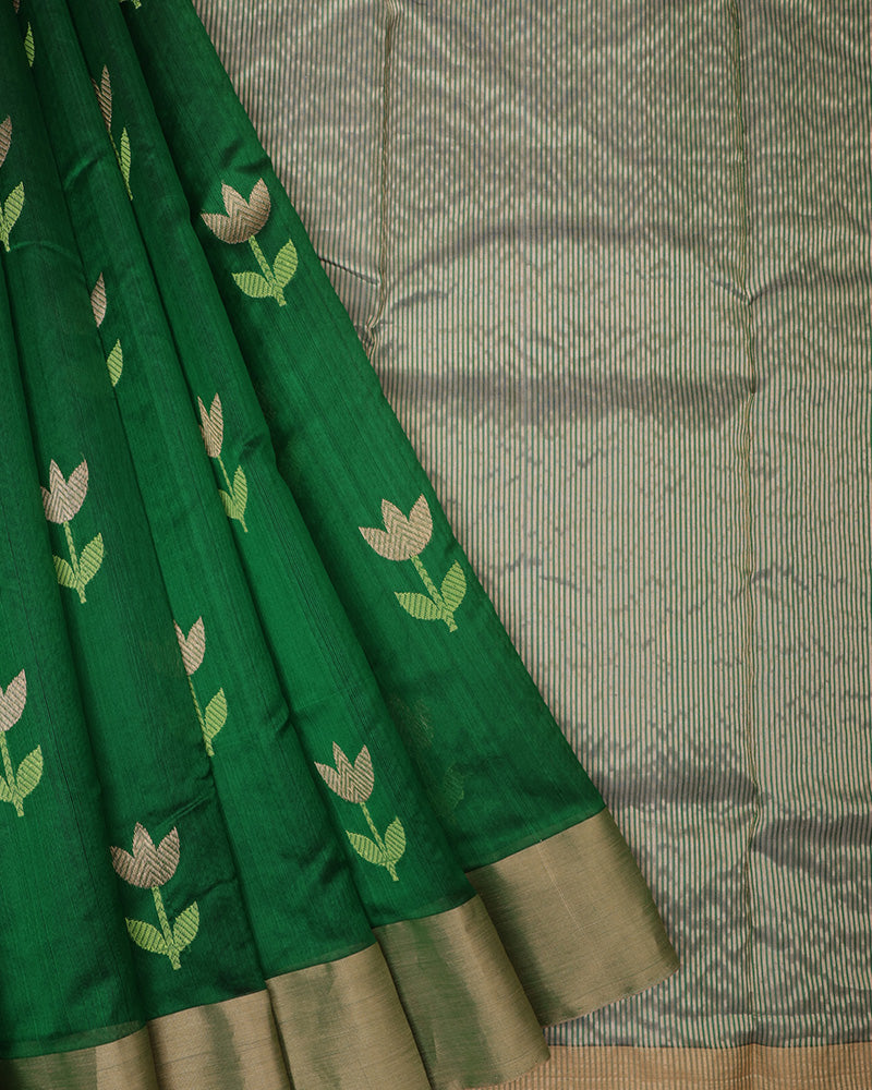 Dark Green Chanderi Silk Saree - PattuCheeralu