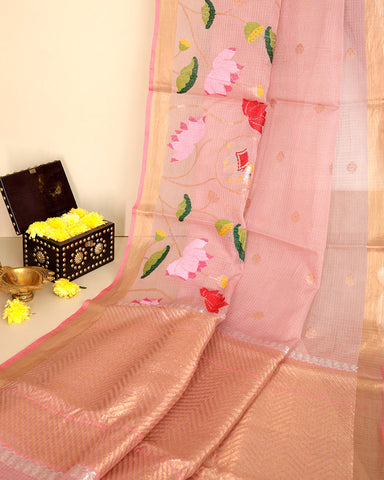 Peach Zari Kota Saree - PattuCheeralu