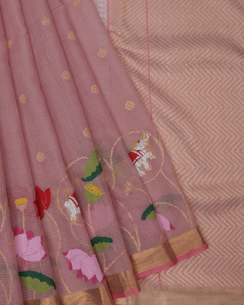 Peach Zari Kota Saree - PattuCheeralu