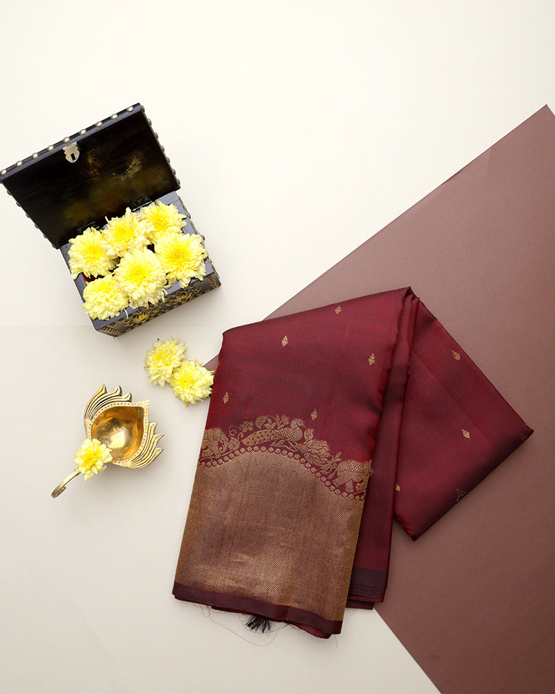 Brown Kanjivaram Saree - PattuCheeralu