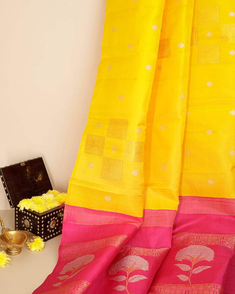 Bright Yellow Kanjivaram Saree - PattuCheeralu