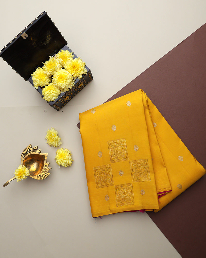 Bright Yellow Kanjivaram Saree - PattuCheeralu