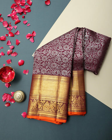 Plum Purple Kanjivaram Silk Saree - PattuCheeralu