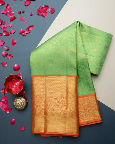 Mint Green Kanchipuram Silk Saree - PattuCheeralu