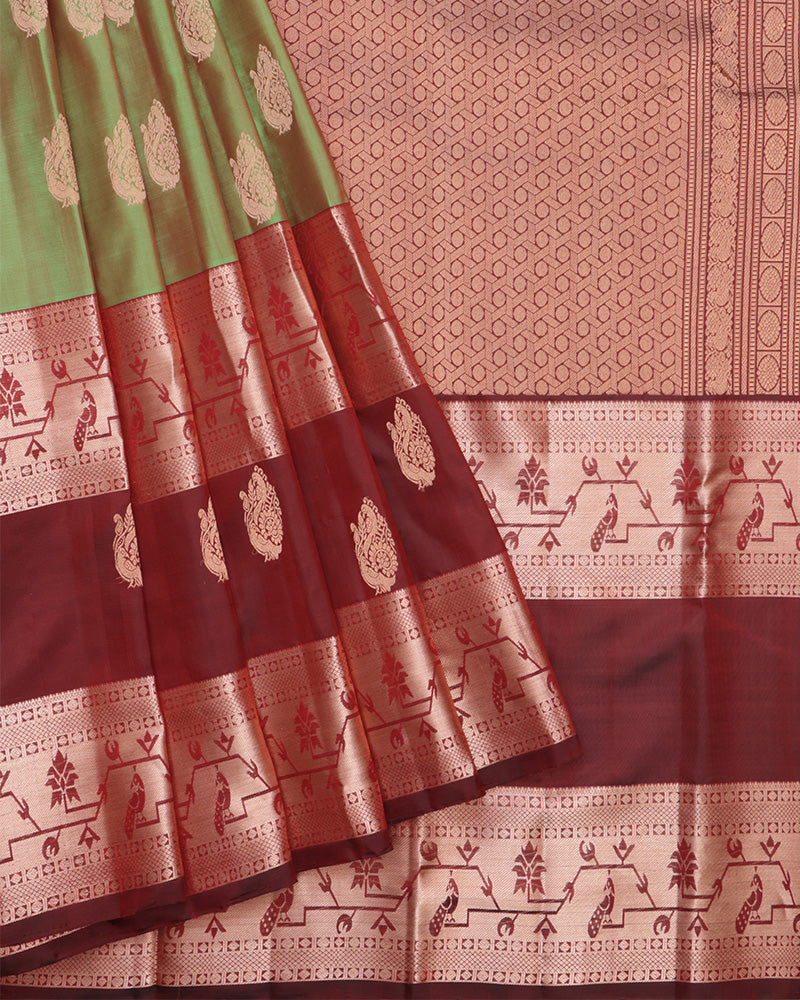 Teal Green Kanjivaram Silk Saree - PattuCheeralu