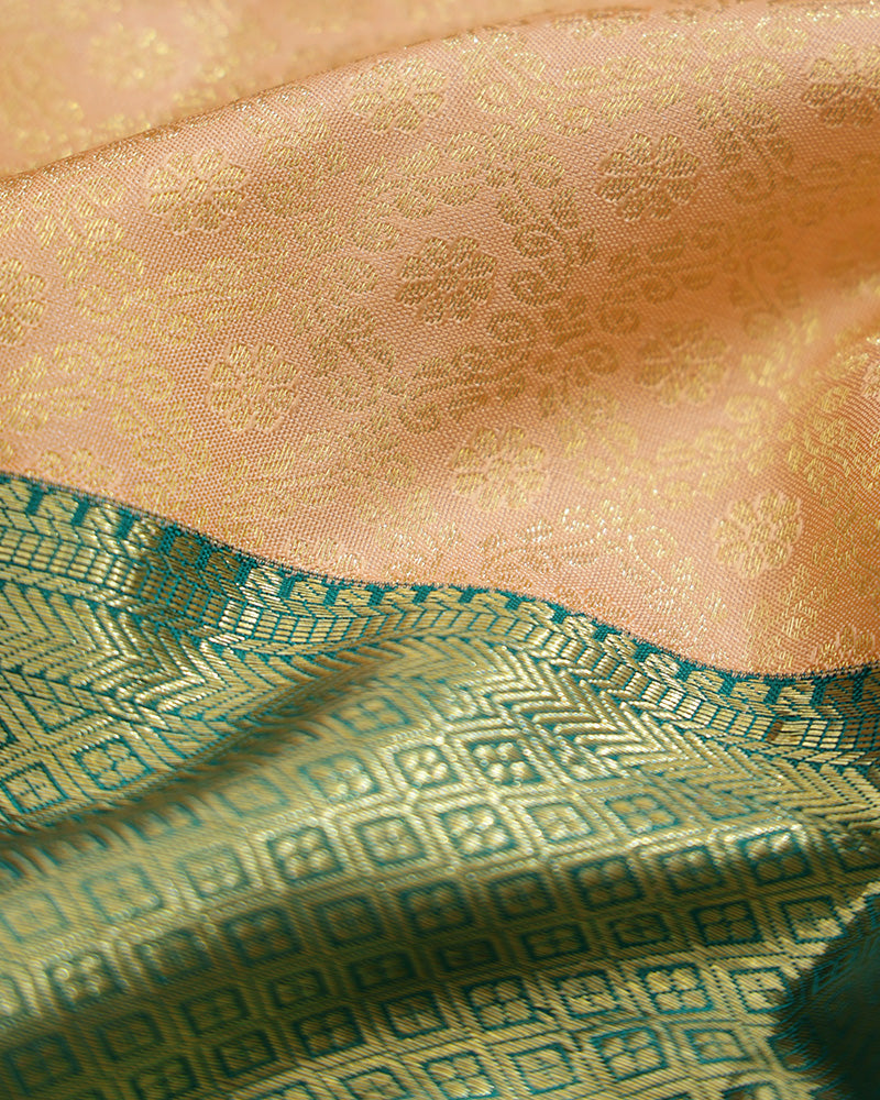 Peach Orange Kanchipuram Silk Saree - PattuCheeralu