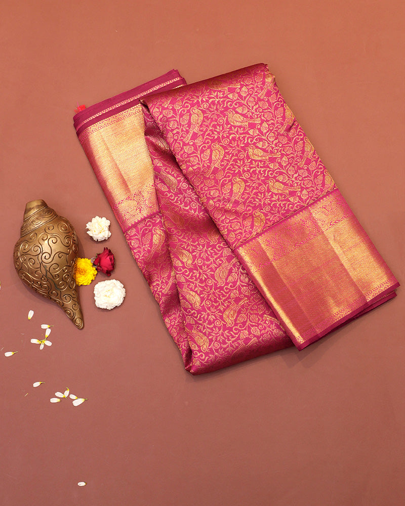 Magenta pink kanjivaram silk saree - PattuCheeralu