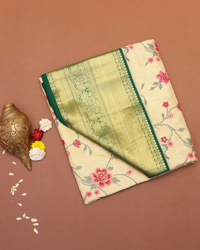 Light pink embroidery kanchi silk saree - PattuCheeralu