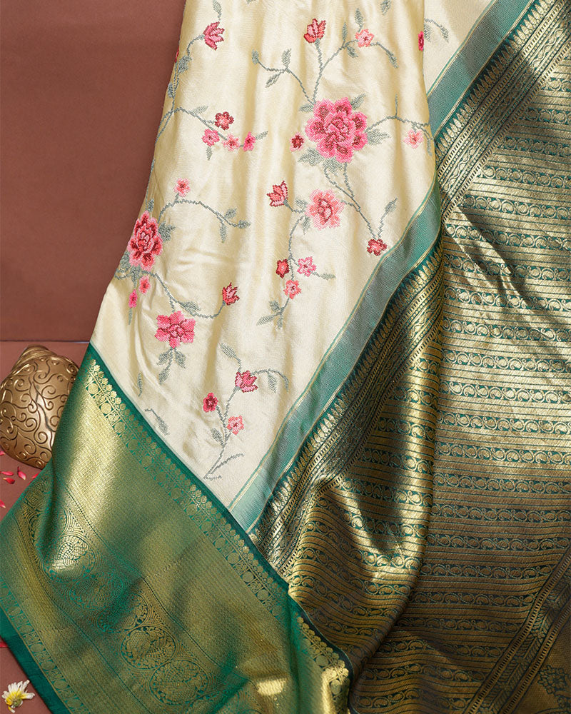 Light pink embroidery kanchi silk saree - PattuCheeralu