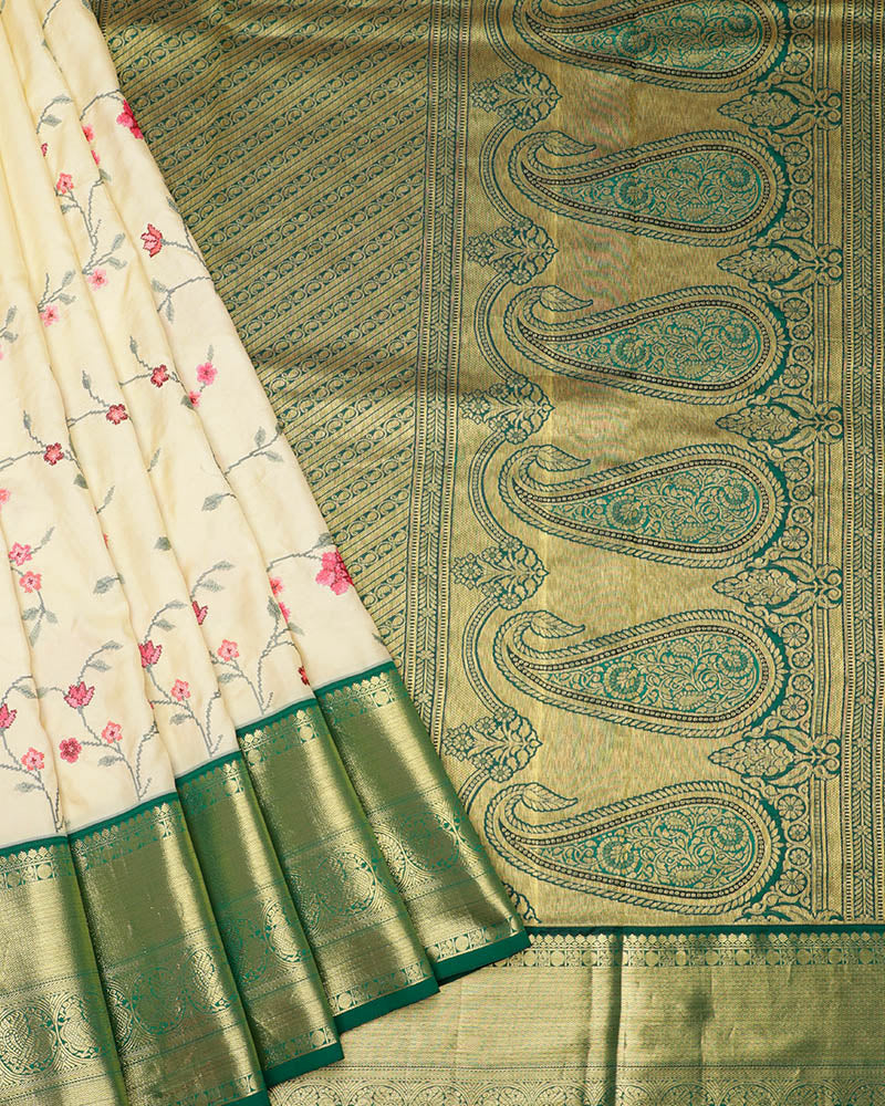 Light pink embroidery kanchi silk saree - PattuCheeralu