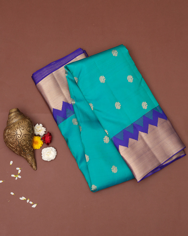 Aqua blue kanjivaram silk saree - PattuCheeralu