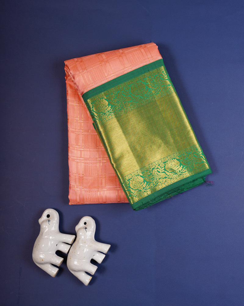 Peach pink kanjivaram silk saree - PattuCheeralu