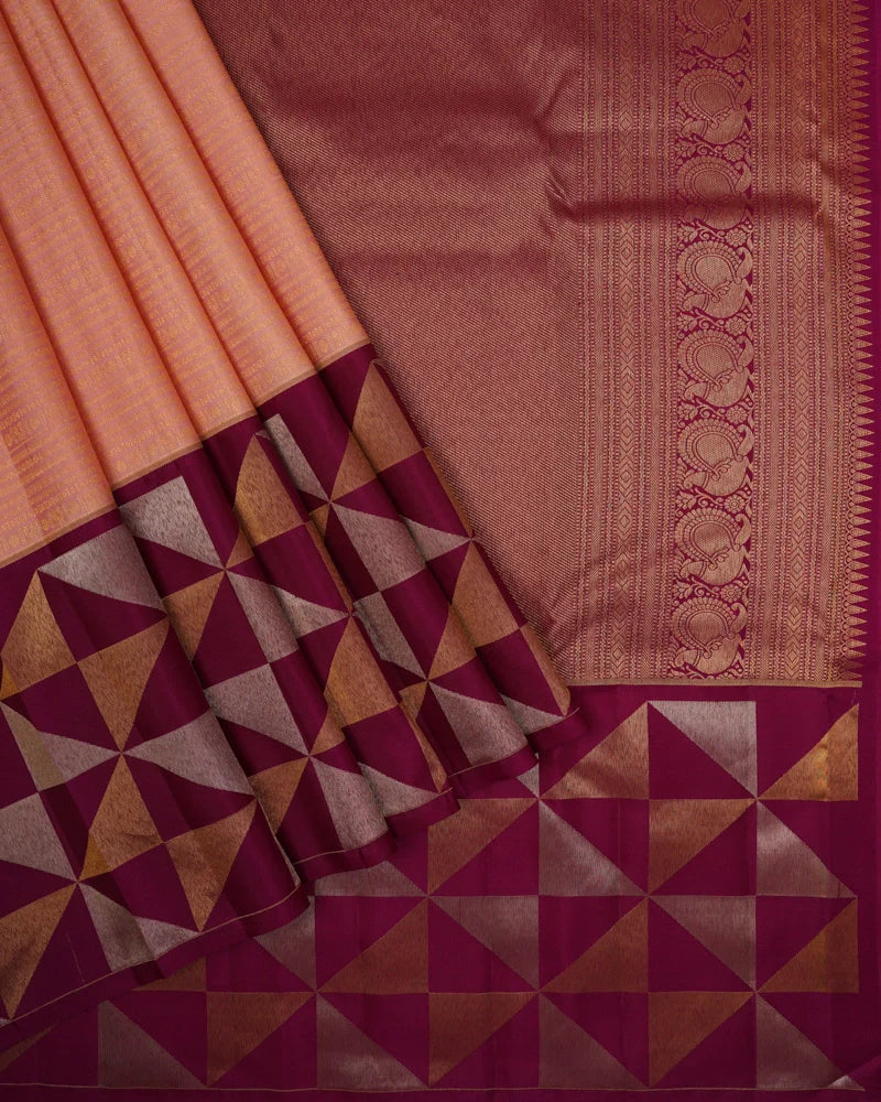 Peach pink kanjivaram silk saree - PattuCheeralu