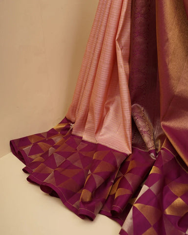 Peach pink kanjivaram silk saree - PattuCheeralu