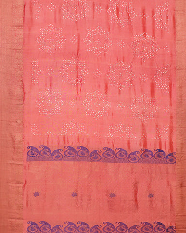 Peach pink bandhani silk saree - PattuCheeralu