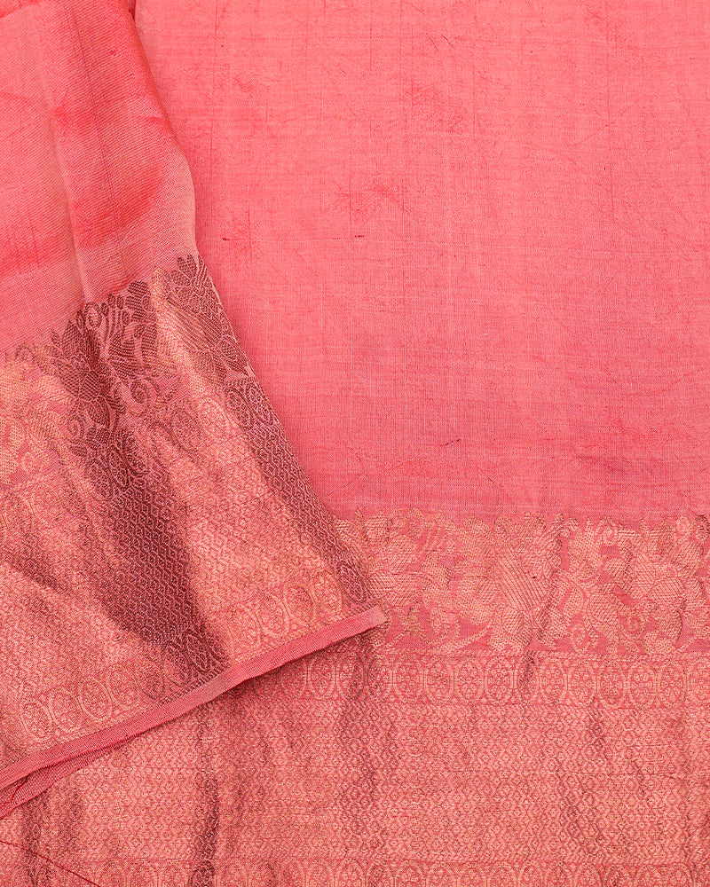 Peach pink bandhani silk saree - PattuCheeralu