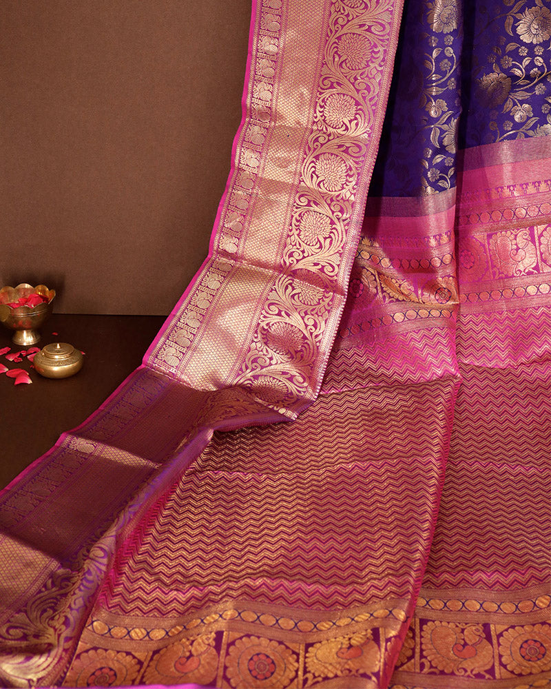 Ink Blue Kanjivaram Silk Saree - PattuCheeralu