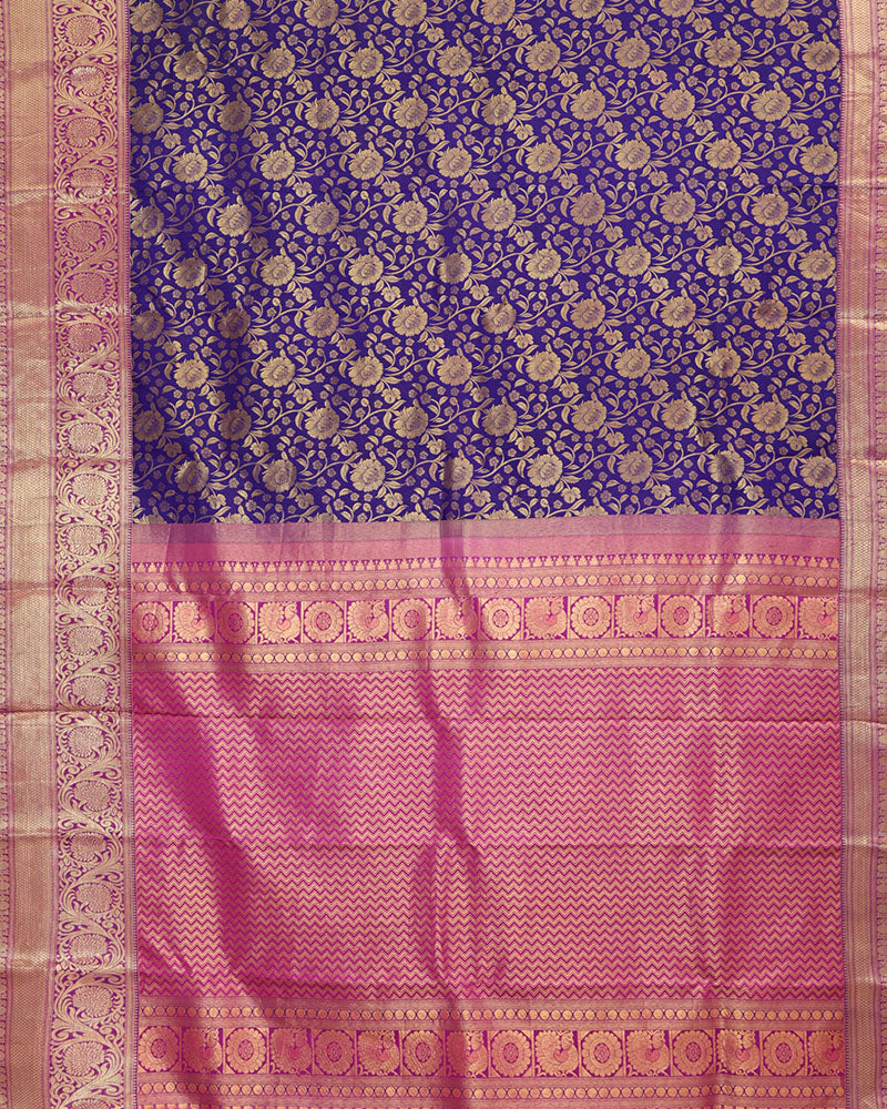 Ink Blue Kanjivaram Silk Saree - PattuCheeralu