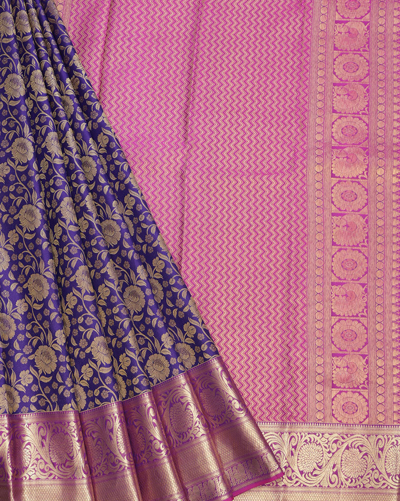 Ink Blue Kanjivaram Silk Saree - PattuCheeralu