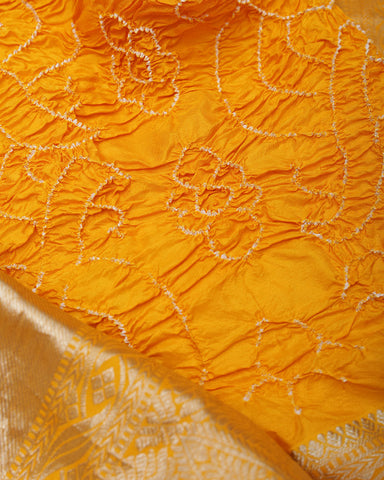 Mustard Yellow Bandhani Silk Saree - PattuCheeralu