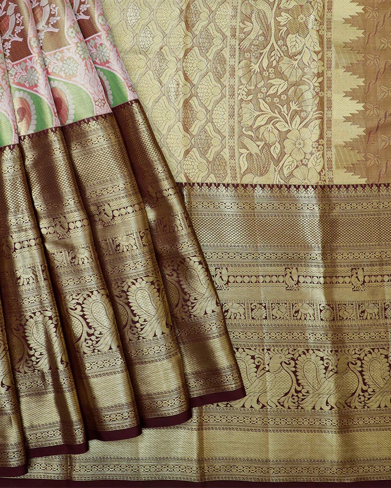 Brown Tissue Kanjivaram Saree - PattuCheeralu