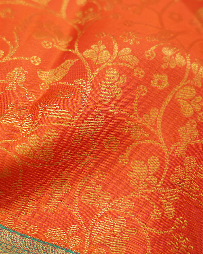 Orange Kanjivaram Silk Saree - PattuCheeralu