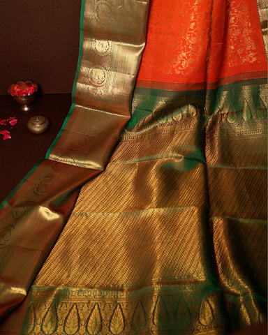 Orange Kanjivaram Silk Saree - PattuCheeralu