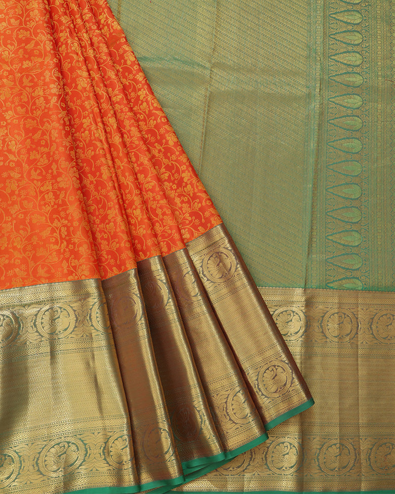 Orange Kanjivaram Silk Saree - PattuCheeralu