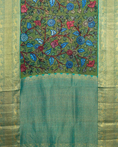 Green Kalamkari Silk Saree - PattuCheeralu