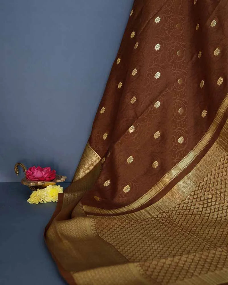 Cocoa Brown Mysore Silk Saree - PattuCheeralu