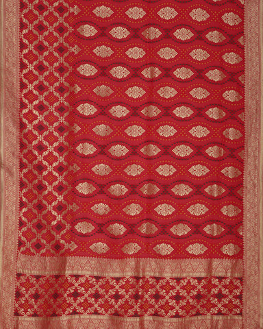 Crimson Red Banarasi Georgette Bandhani Saree - PattuCheeralu