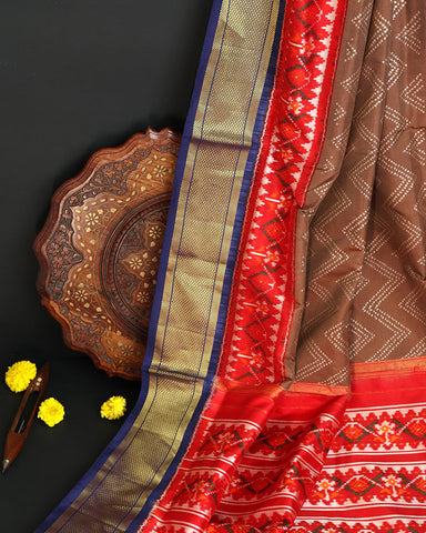 Light Brown Ikkat Saree - PattuCheeralu