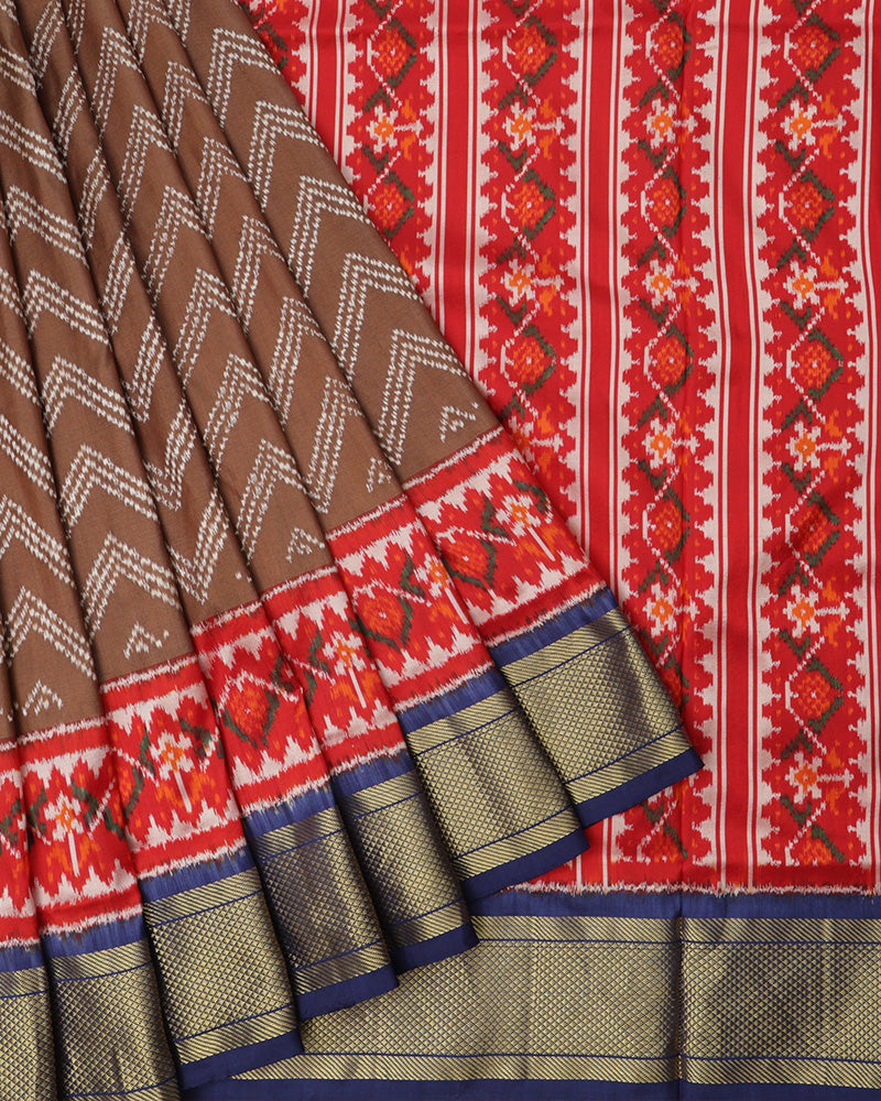 Light Brown Ikkat Saree - PattuCheeralu