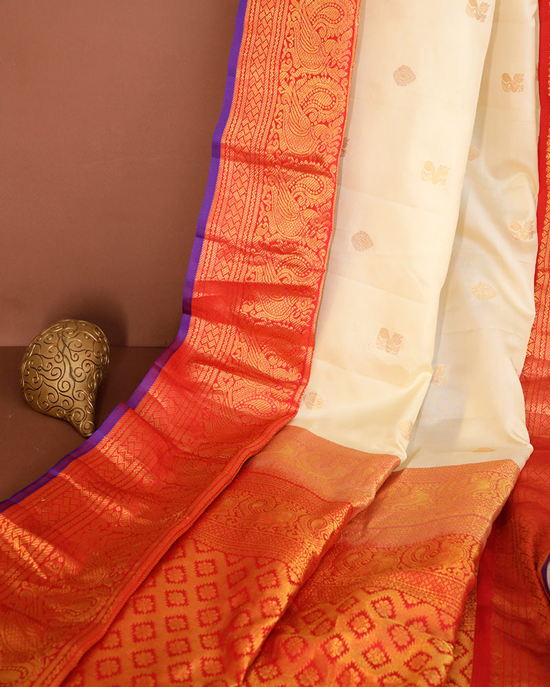 Off White Gadwal Silk Saree - PattuCheeralu