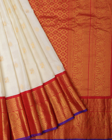 Off White Gadwal Silk Saree - PattuCheeralu