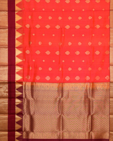 Coral pink Kanjivaram silk saree - PattuCheeralu