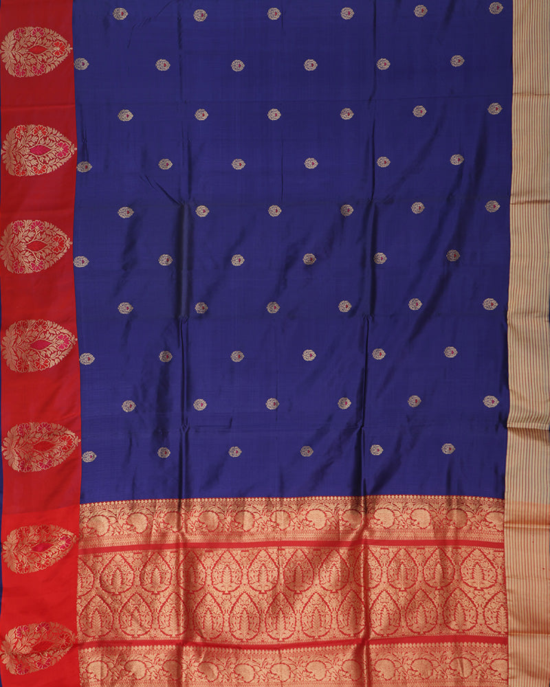 Ink Blue Banarasi Katan Silk Saree - PattuCheeralu